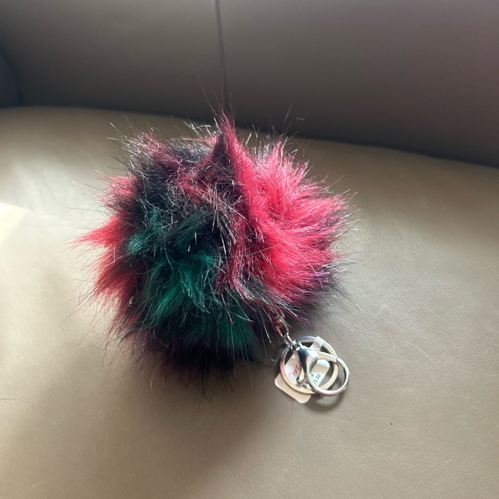 Icing Red and Green Fur Pom Pom Keychain
